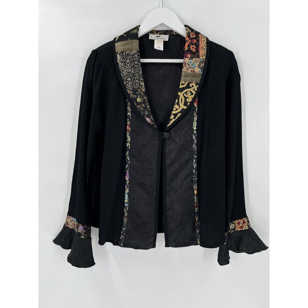 Tommy n Loulou Vintage Jacket Womens Medium Black One Button Silk Paisley Boho